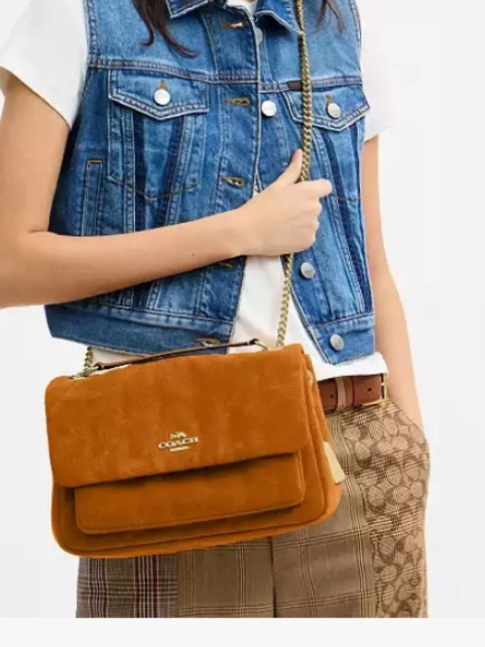 Coach Quilted Elodie Chain Shoulder Crossbody Bag- Marigold Suede